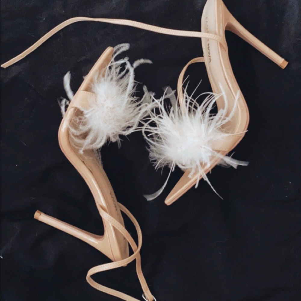 Nude Fluffy Strap Heel